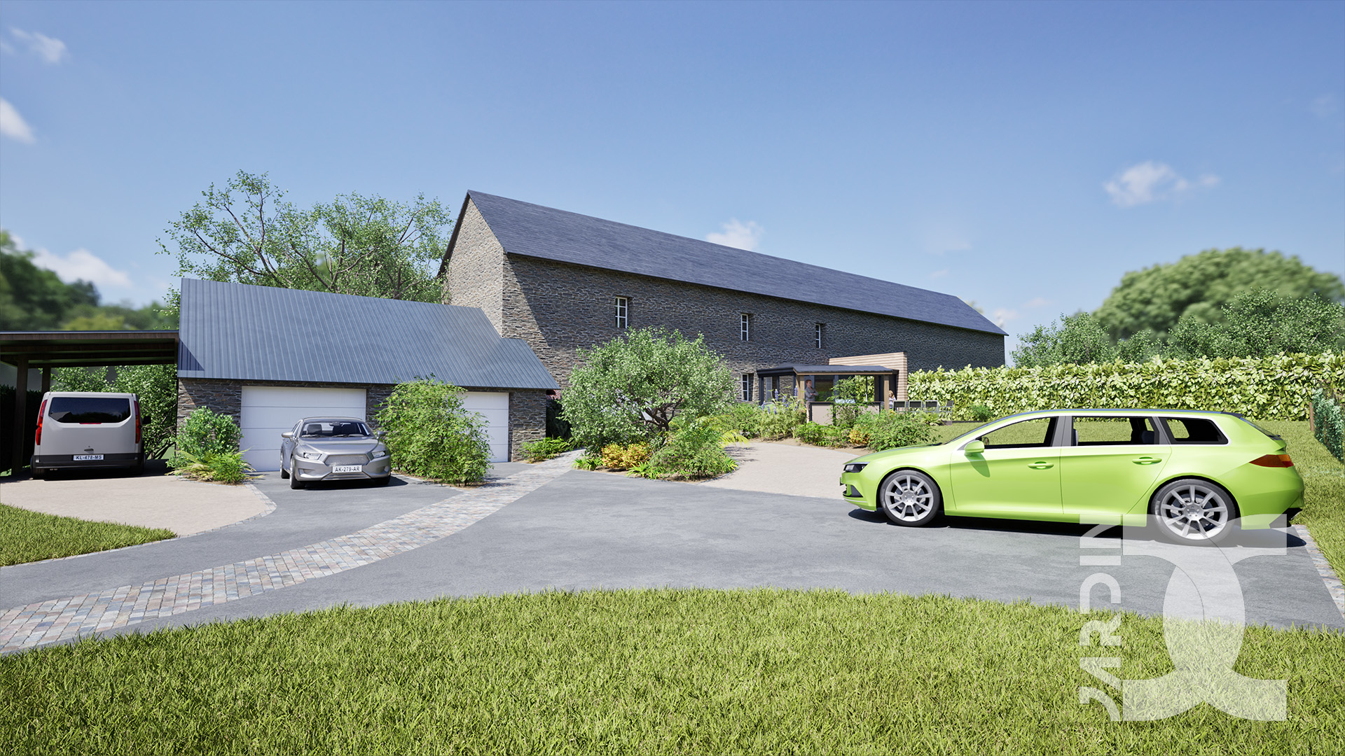 Création d’allées et de stationnements intégrés dans un jardin paysager