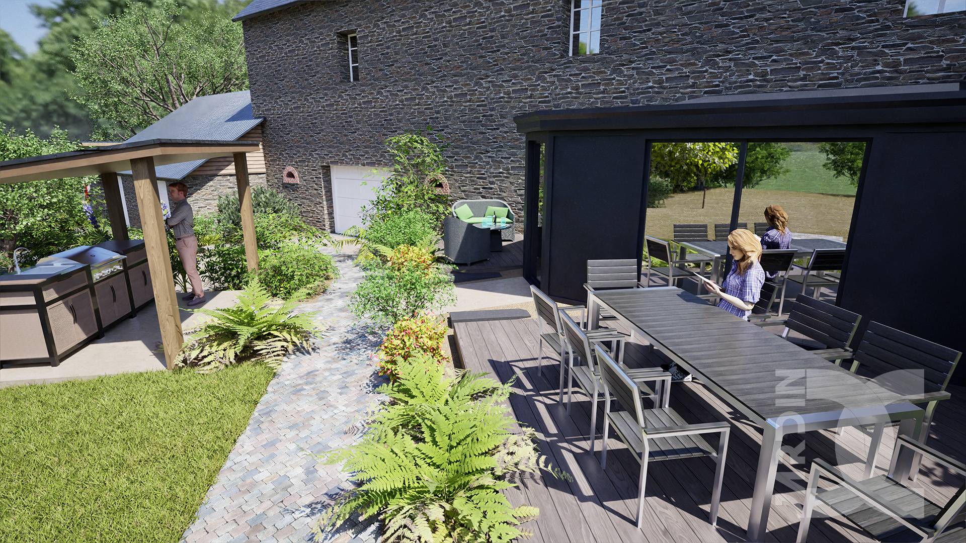 Création d’allées et de stationnements intégrés dans un jardin paysager