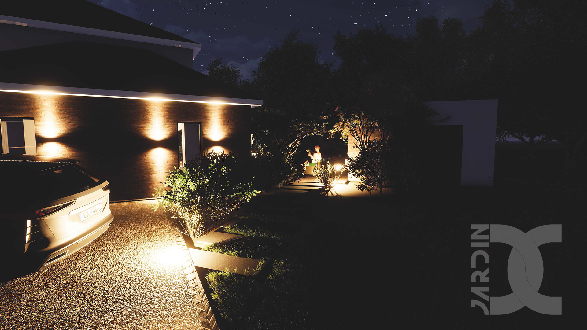 Aménagement extérieur et éclairage d’allée imaginés par un concepteur paysagiste à Laval